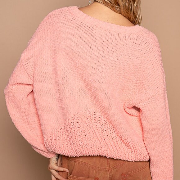 Just In! Pol Coral Colored Flower Chenille Sweater Balloon Sleeves NWT Size S-L - Picture 4 of 4